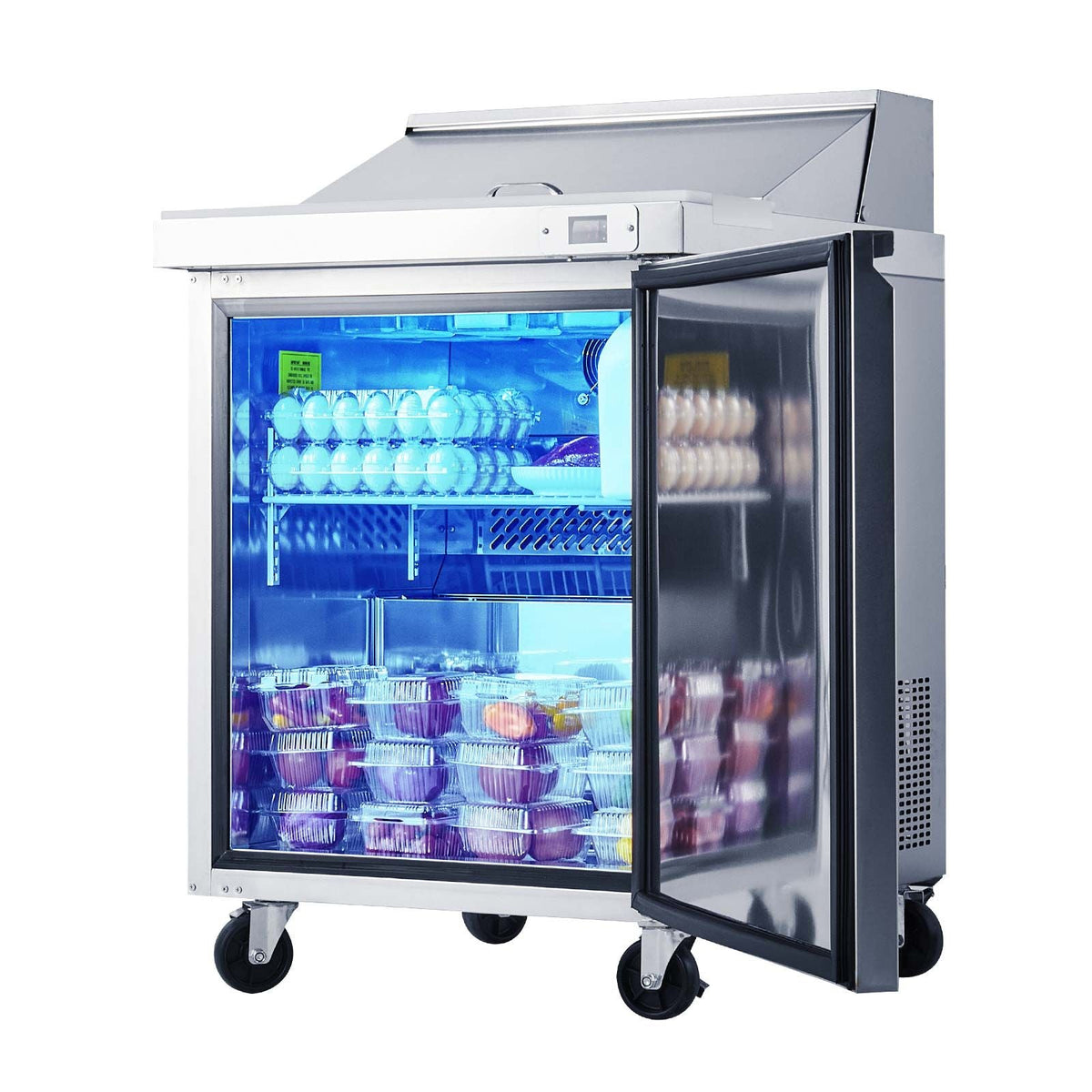 28"W Commercial Refrigerator, 7.1 Cu. Ft Sandwich Prep Refrigerated Table, Mega Top Food Prep Fridge with 8 Pans and Cutting Board, Stainless Steel Salad Prep Cooler for Restaurant, Food Truck