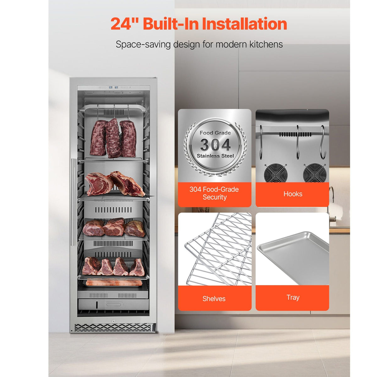 298 LBS Dry Aging Fridge for Steaks, Dry Ager Refrigerator for Meat with Precise Temperature & Humidity Control, Freestanding & Built-in Beef Aging Machine for Home Kitchen Restaurant Hotel