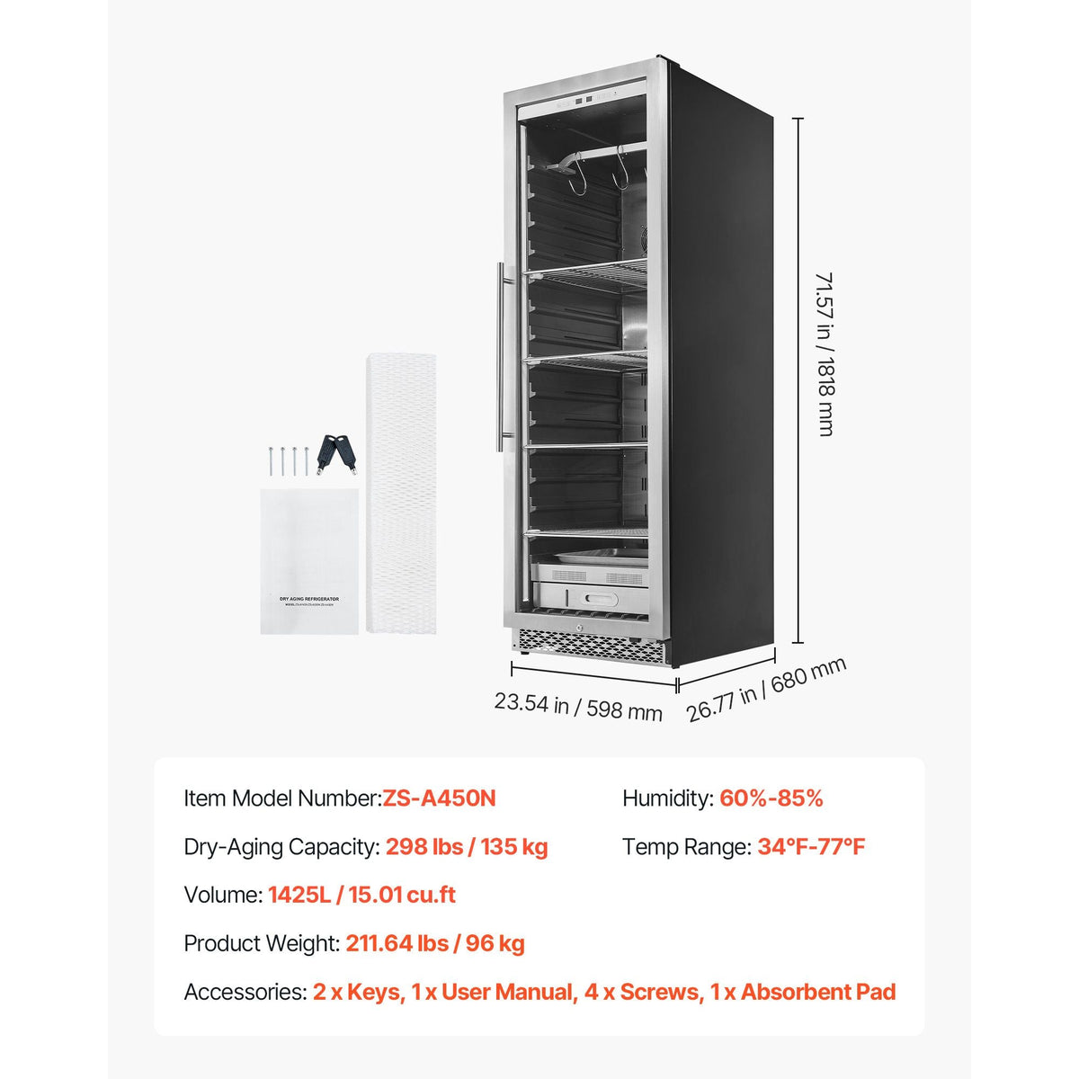 298 LBS Dry Aging Fridge for Steaks, Dry Ager Refrigerator for Meat with Precise Temperature & Humidity Control, Freestanding & Built-in Beef Aging Machine for Home Kitchen Restaurant Hotel