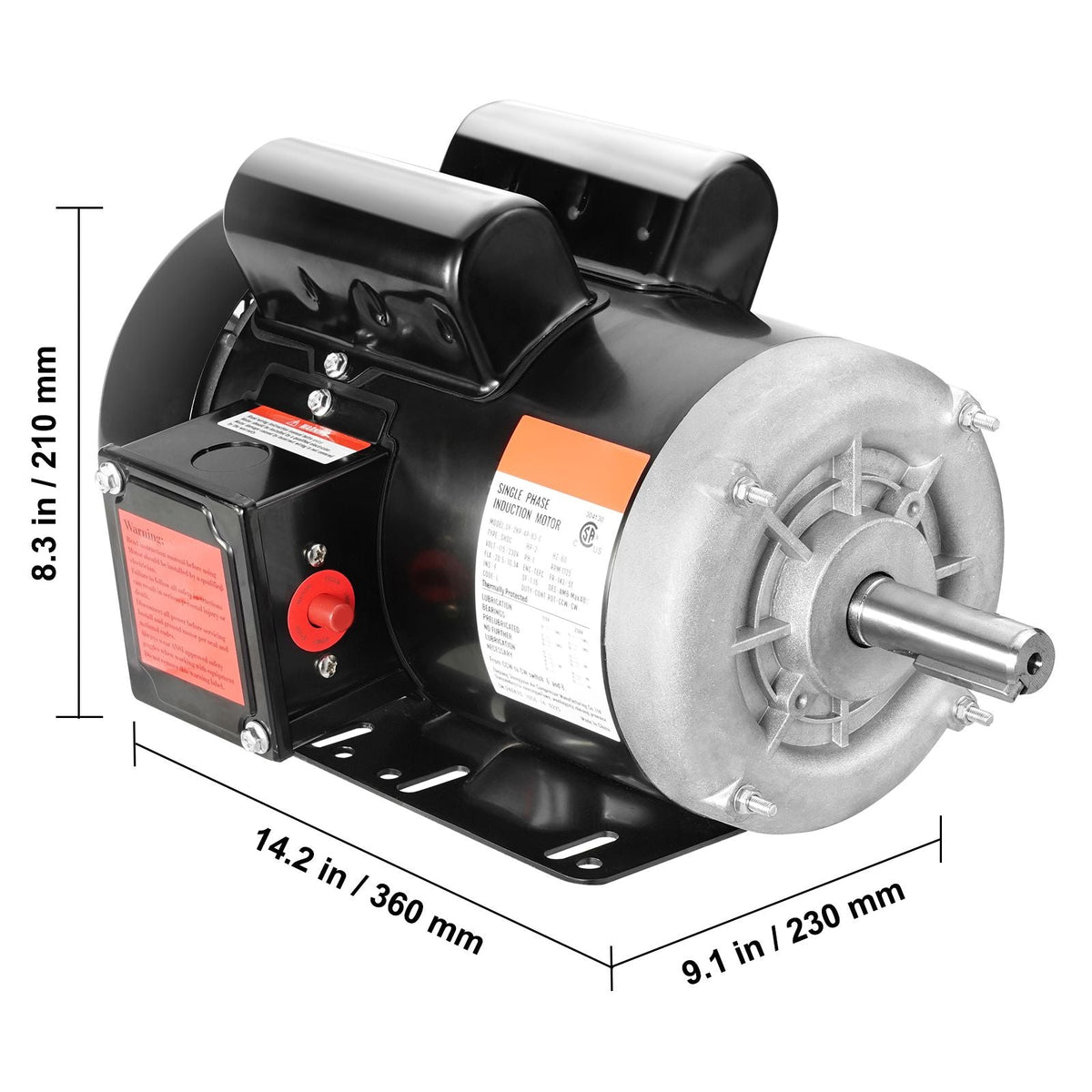 2HP Electric Motor 1725 rpm, AC 115V/230V, 143/5T Frame, Air Compressor Motor Single Phase, 7/8" Keyed Shaft, CW/CCW Rotation for Agricultural Machinery and General Equipment