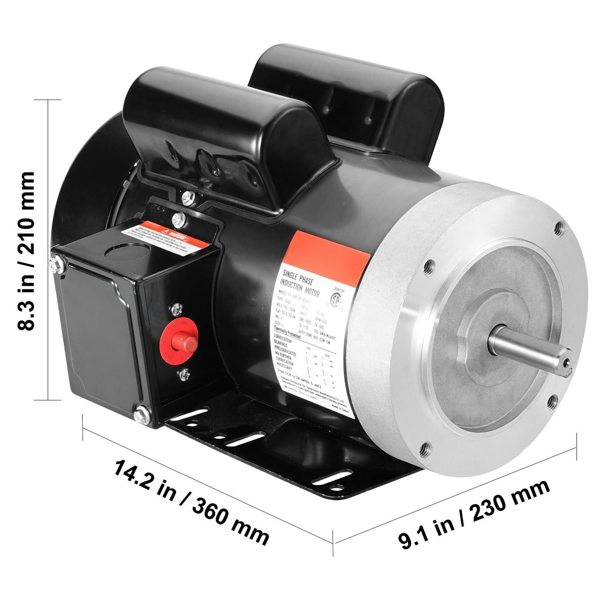 2HP Electric Motor 1725 rpm, AC 115V/230V, 56C Frame, Air Compressor Motor Single Phase, 5/8" Keyed Shaft, CW/CCW Rotation for Agricultural Machinery and General Equipment