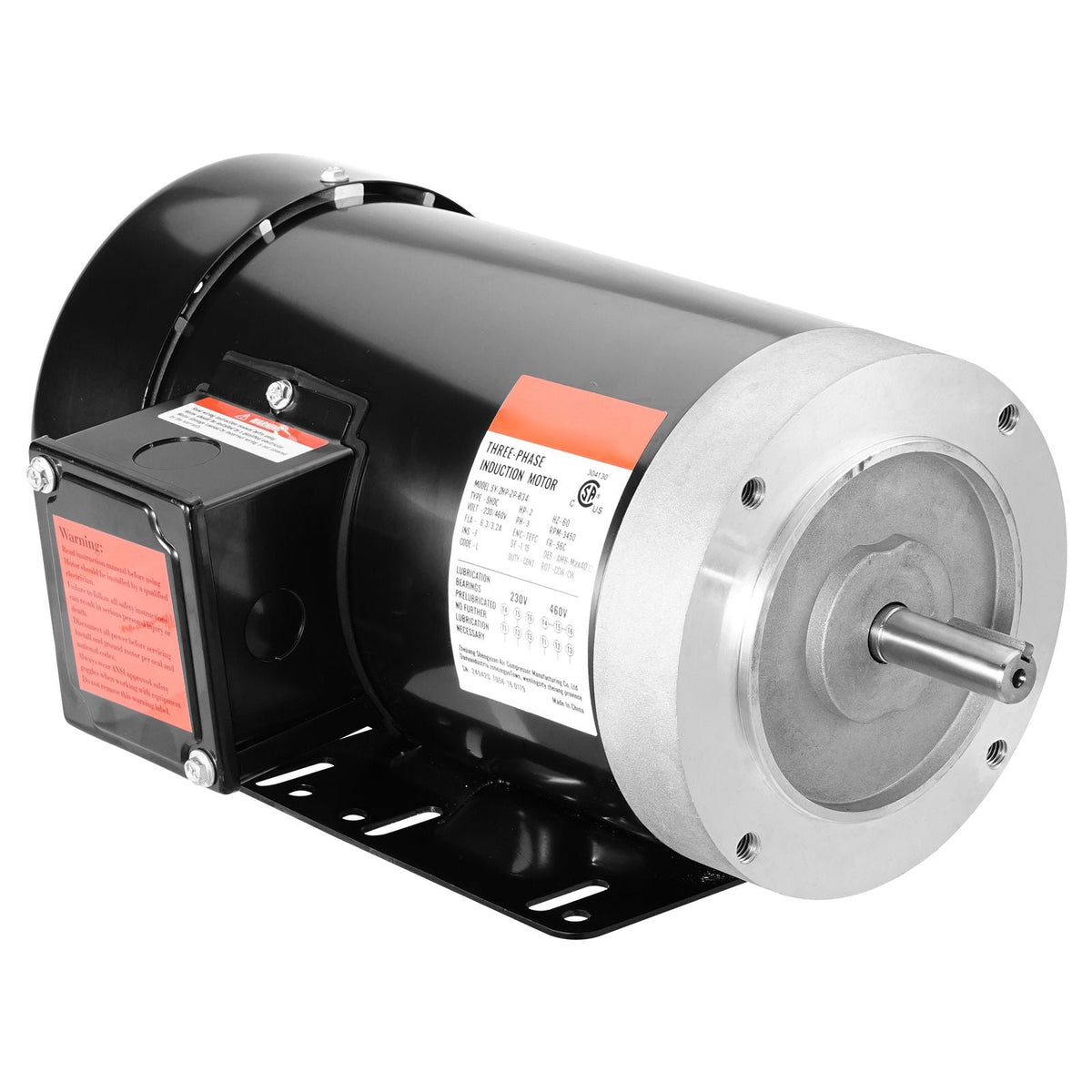 2HP Electric Motor 3450 rpm, AC 230V/460V, 56C Frame, Air Compressor Motor 3-Phase, 5/8" Keyed Shaft, CW/CCW Rotation for Agricultural Machinery and General Equipment