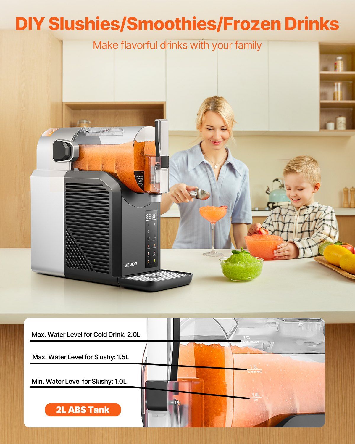 2L Slushy Machine No Ice Needed Frozen Drink Maker 6 Preset Programs for Home