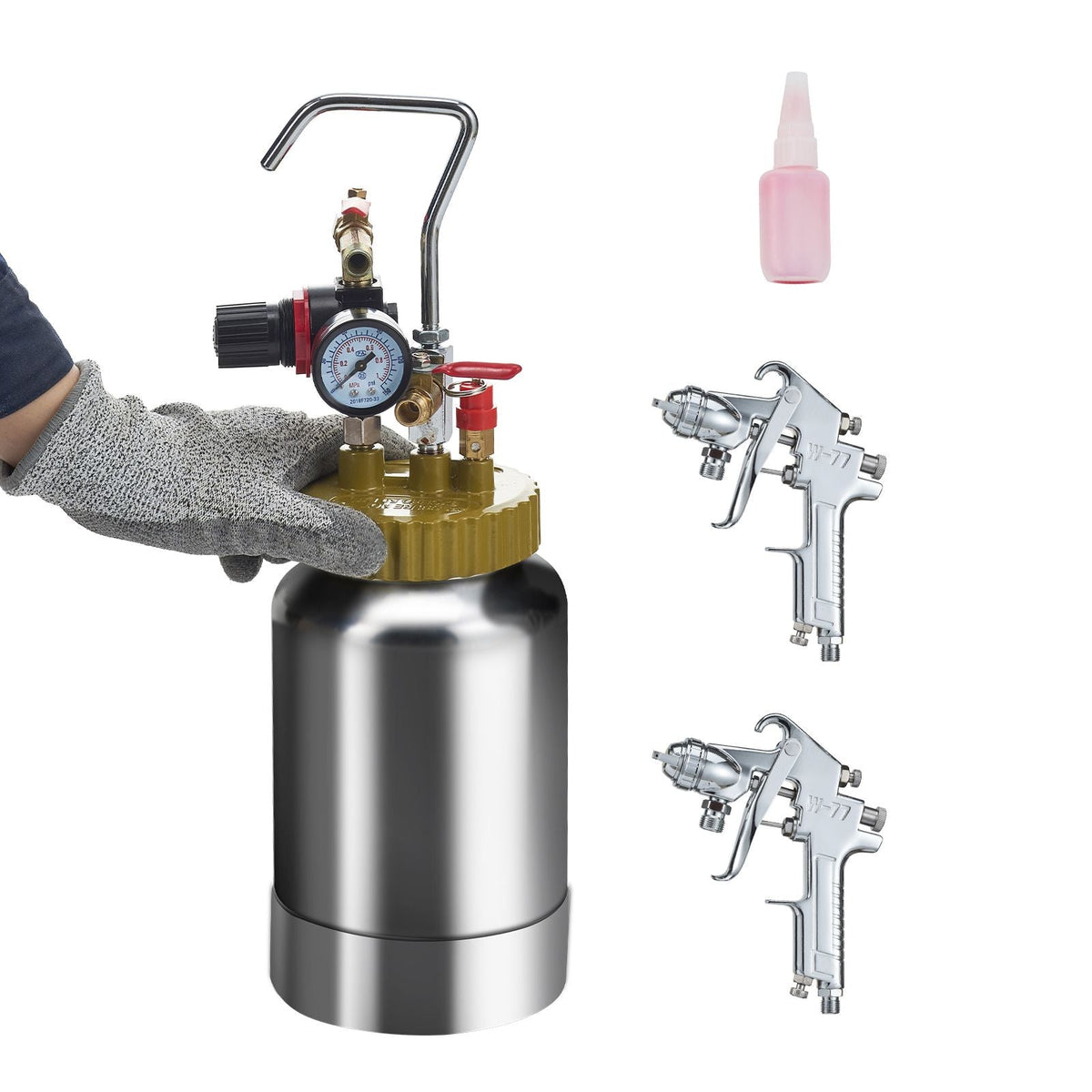 2L/0.5gal Spray Paint Pressure Pot Tank, Lightweight Air Paint Pressure Pot, 1.8mm Nozzle Spray Paint Gun 3m Hoses for Home Decoration Architecture Construction Automotive Painting, 45PSI Max