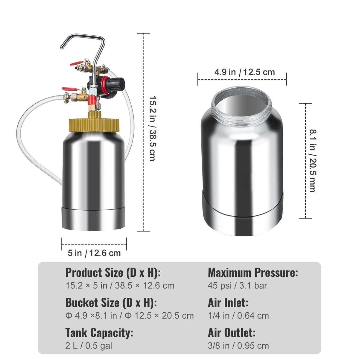 2L/0.5gal Spray Paint Pressure Pot Tank, Lightweight Air Paint Pressure Pot, 1.8mm Nozzle Spray Paint Gun 3m Hoses for Home Decoration Architecture Construction Automotive Painting, 45PSI Max