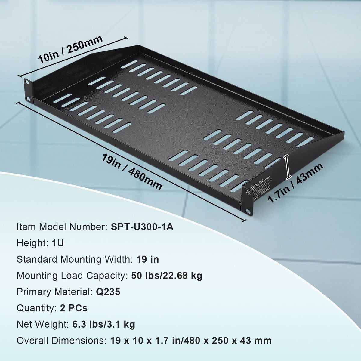 2PCS 1U Server Rack Shelf, 10"/254 mm Depth, 50 lbs Max Load Capacity Vented Cantilever or Wall Mount Rack Mount Shelf with Tray, Good Air Circulation for 19" Network Cabinet or Equipment Rack