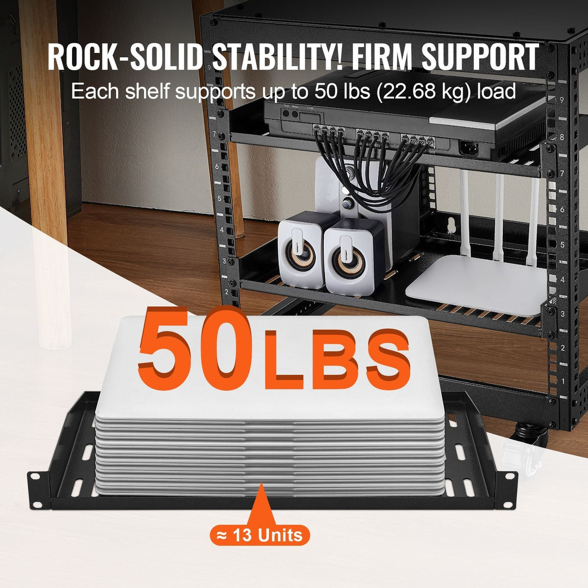 2PCS 1U Server Rack Shelf, 10"/254 mm Depth, 50 lbs Max Load Capacity Vented Cantilever or Wall Mount Rack Mount Shelf with Tray, Good Air Circulation for 19" Network Cabinet or Equipment Rack