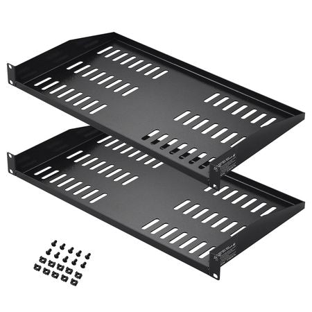 2PCS 1U Server Rack Shelf, 10"/254 mm Depth, 50 lbs Max Load Capacity Vented Cantilever or Wall Mount Rack Mount Shelf with Tray, Good Air Circulation for 19" Network Cabinet or Equipment Rack