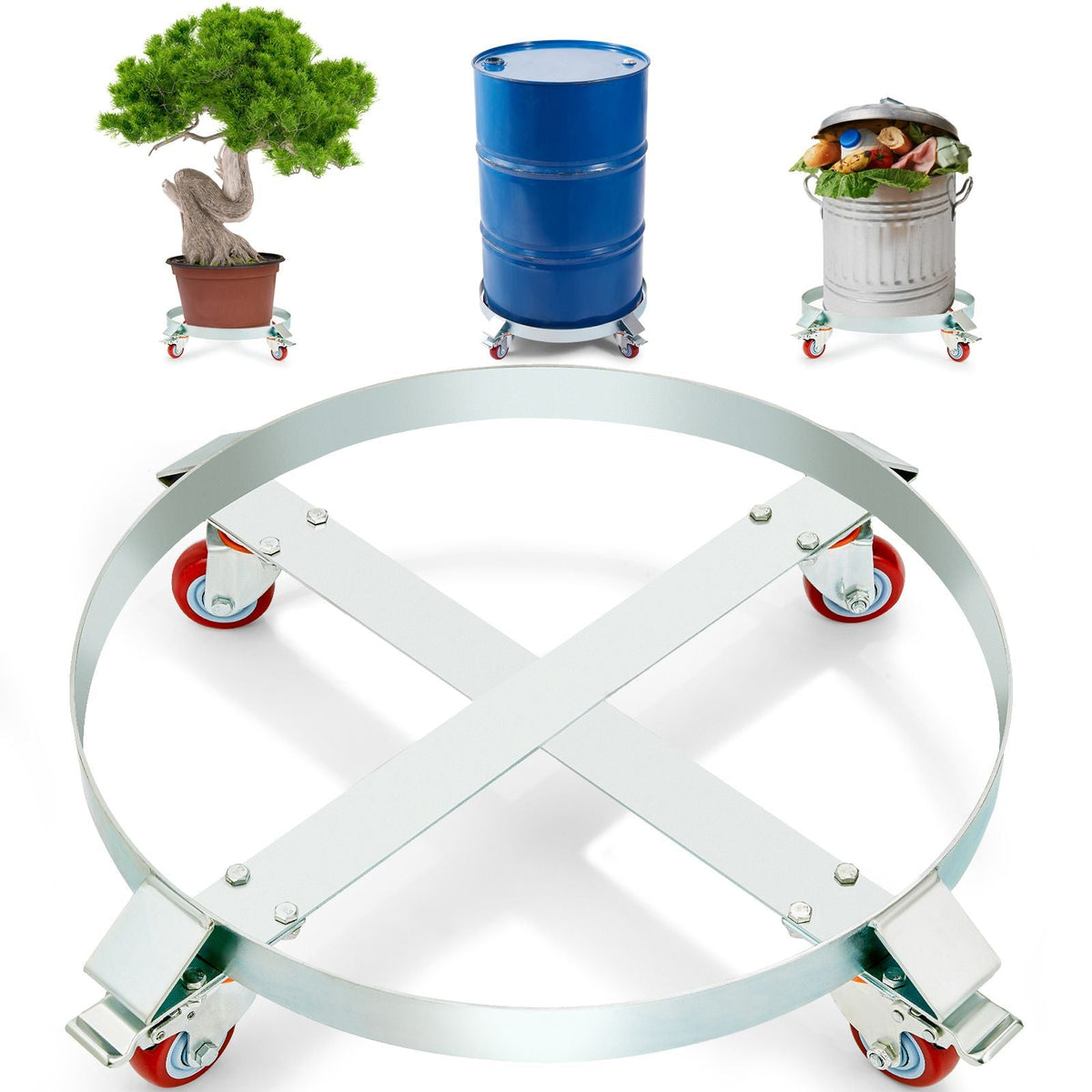 2PCS 55 Gallon Heavy Duty Drum Dolly, 1000 lbs Load Capacity, Barrel Dolly Cart Drum Caddy, Non Tipping Hand Truck Capacity Dollies with Steel Frame 4 Swivel Casters Wheel, for Drum Handling