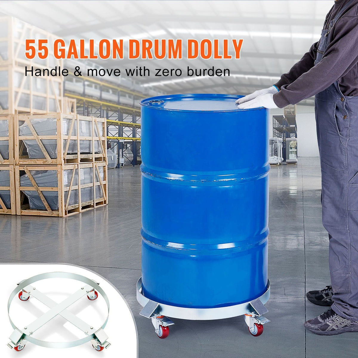 2PCS 55 Gallon Heavy Duty Drum Dolly, 1000 lbs Load Capacity, Barrel Dolly Cart Drum Caddy, Non Tipping Hand Truck Capacity Dollies with Steel Frame 4 Swivel Casters Wheel, for Drum Handling