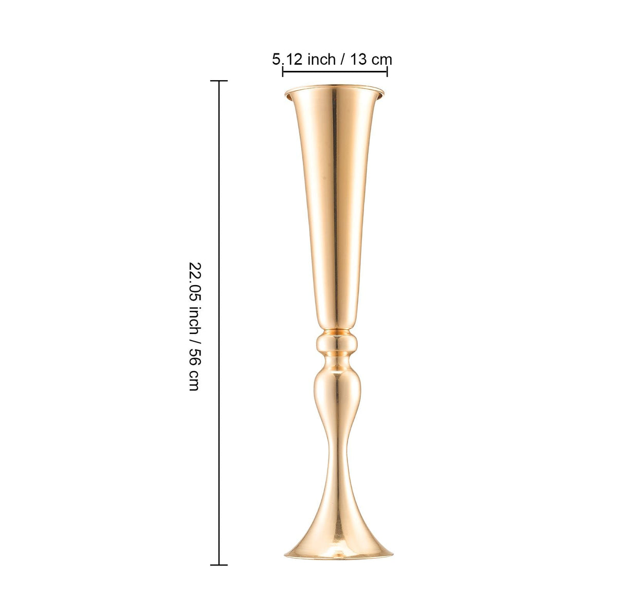2PCS 56cm/22.05' Tall Wedding Flower Vase, Metal Wedding Trumpet Centerpiece, Gold Floral Stand Display Rack for Tables Wedding Dinner Party, Anniversary Ceremony Birthday Event Decor