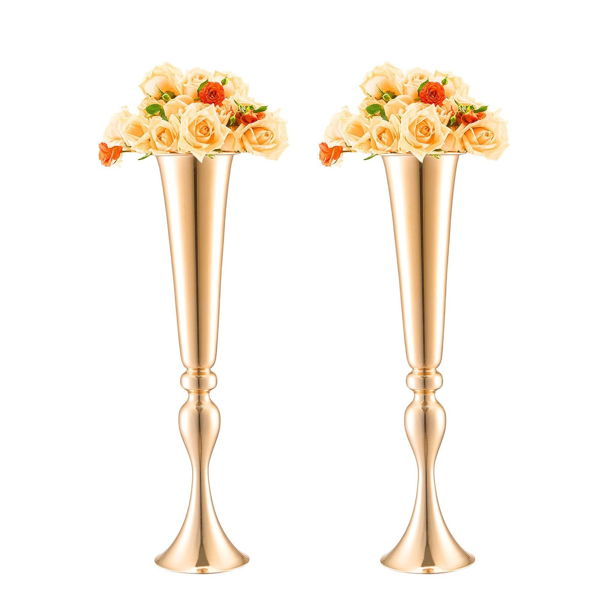 2PCS 56cm/22.05' Tall Wedding Flower Vase, Metal Wedding Trumpet Centerpiece, Gold Floral Stand Display Rack for Tables Wedding Dinner Party, Anniversary Ceremony Birthday Event Decor