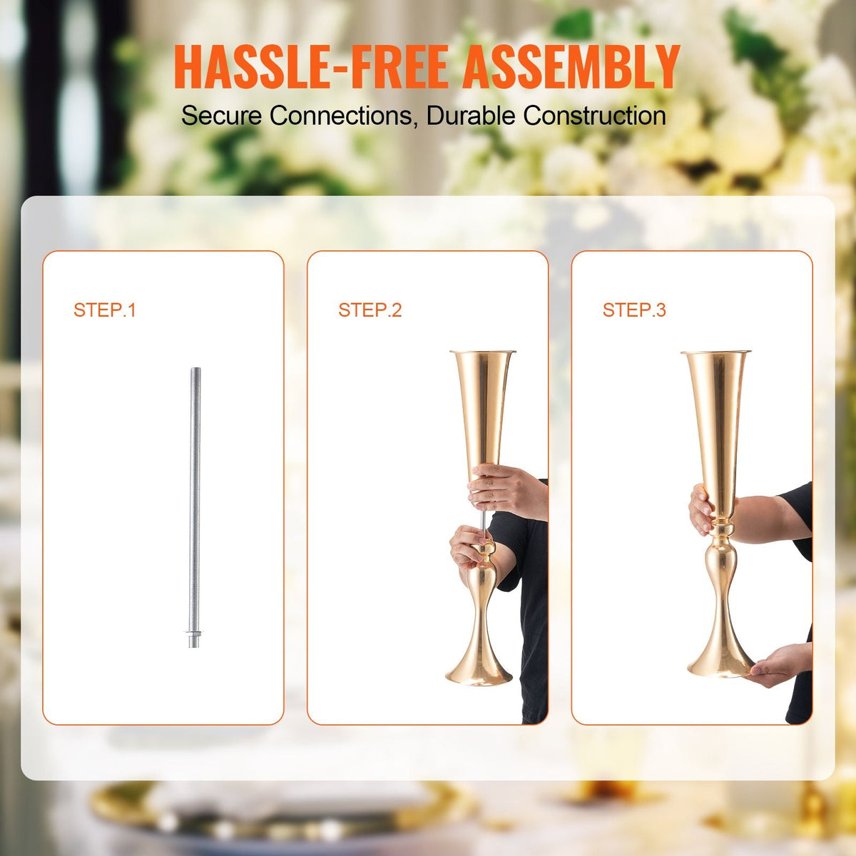 2PCS 56cm/22.05' Tall Wedding Flower Vase, Metal Wedding Trumpet Centerpiece, Gold Floral Stand Display Rack for Tables Wedding Dinner Party, Anniversary Ceremony Birthday Event Decor