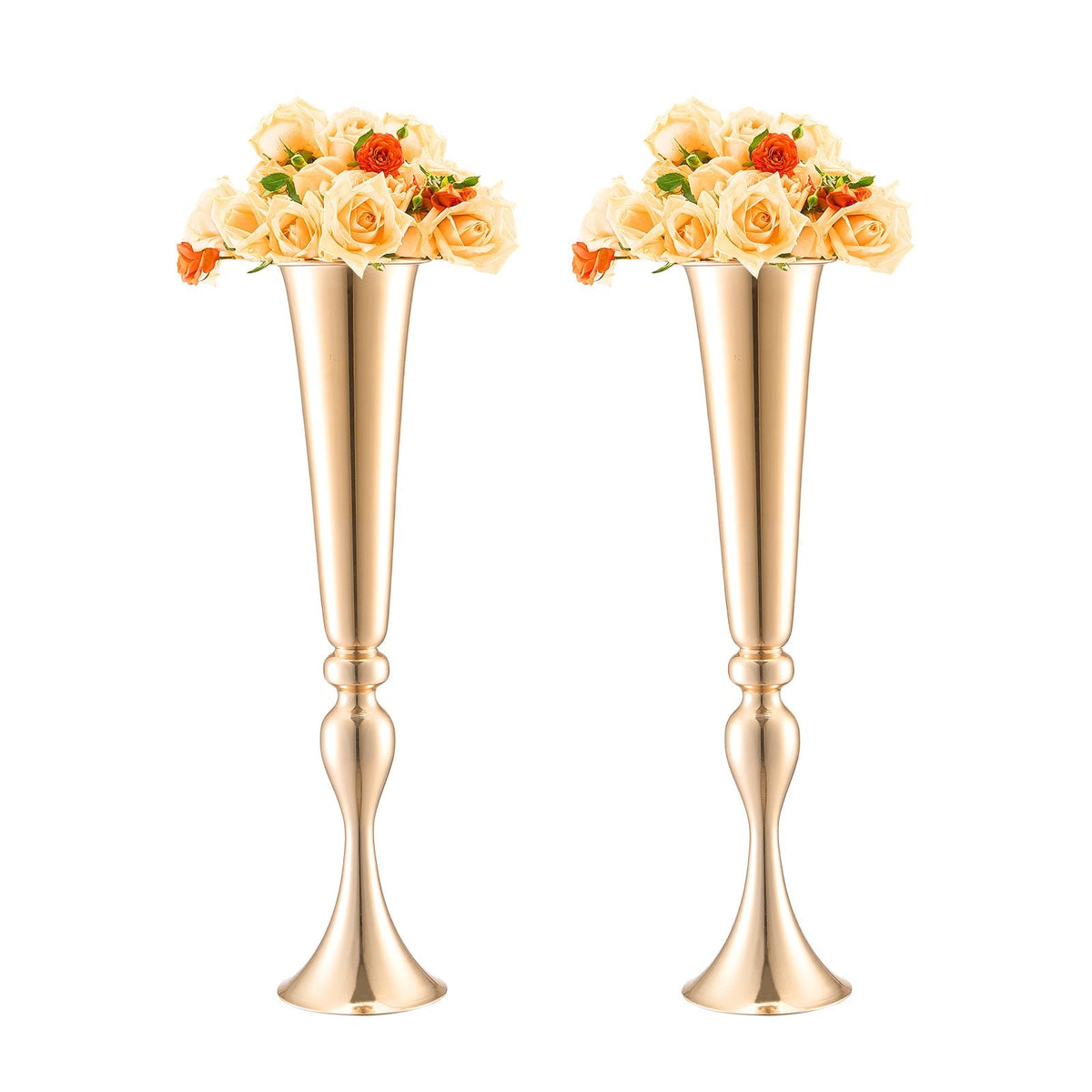 2PCS 56cm/22.05' Tall Wedding Flower Vase, Metal Wedding Trumpet Centerpiece, Gold Floral Stand Display Rack for Tables Wedding Dinner Party, Anniversary Ceremony Birthday Event Decor