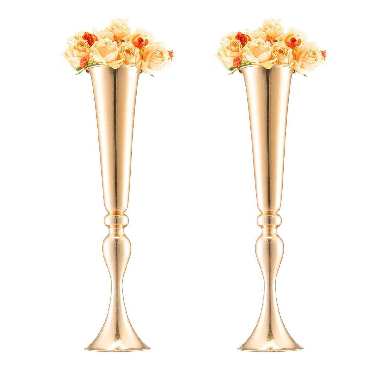 2PCS 56cm/22.05' Tall Wedding Flower Vase, Metal Wedding Trumpet Centerpiece, Gold Floral Stand Display Rack for Tables Wedding Dinner Party, Anniversary Ceremony Birthday Event Decor