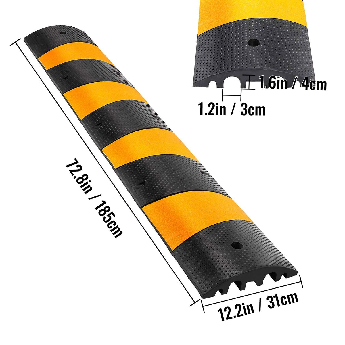 2pcs 6 Feet Rubber Speed Bump Driveway Modular Heavy Duty Speed Bumps 72.4 x 12 x 2.4 Inch Cable Protector Ramp for Garage Gravel Roads Asphalt Concrete