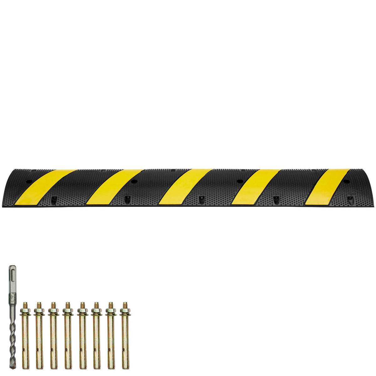2PCs 6 ft/72'' Rubber Speed Hump, 2 Channel, 22000 lbs Capacity Heavy Duty Traffic Speed Bump, with High Reflective Yellow Strip 8 Expansion Screws and 1 Drill, for Asphalt Concrete Gravel Roads