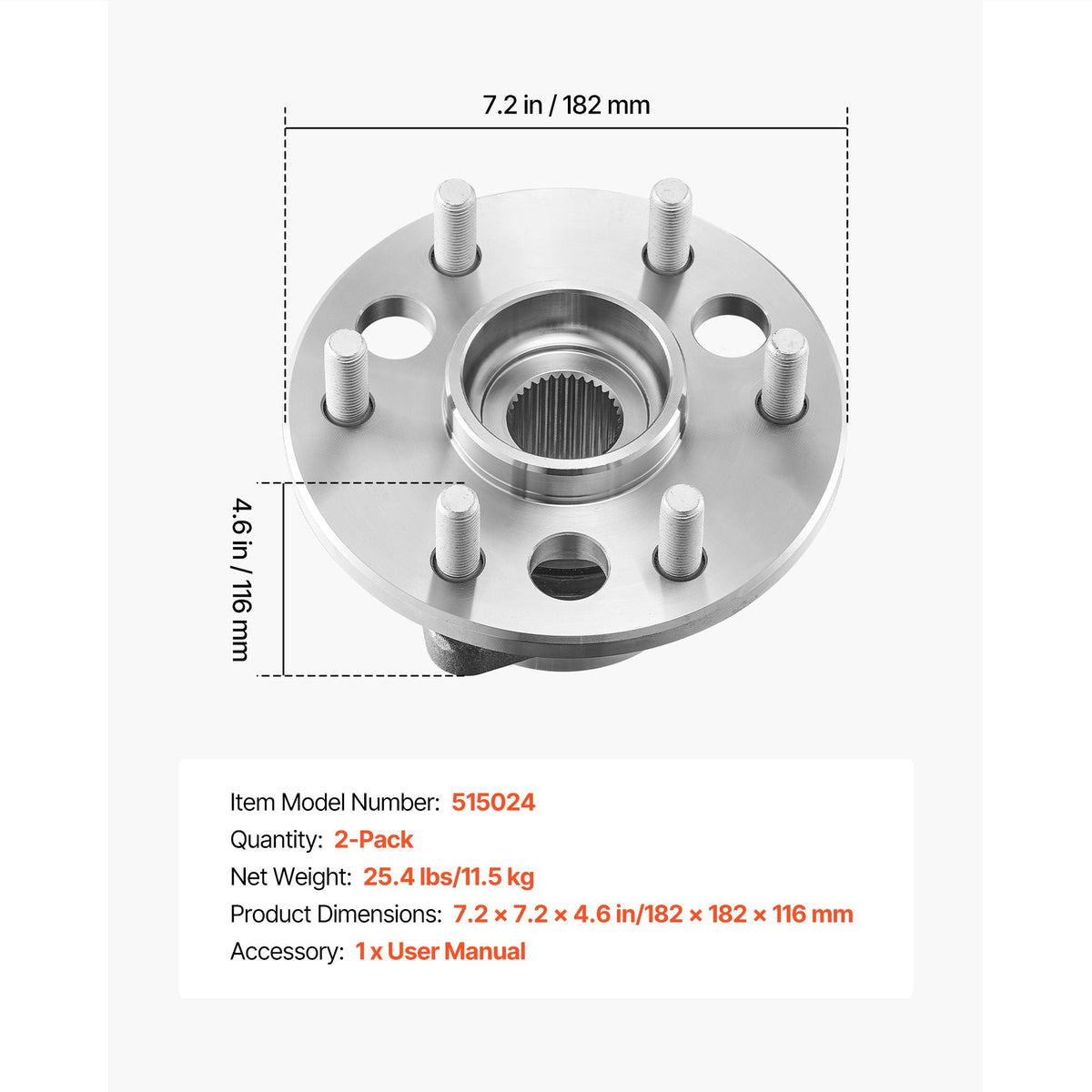 2PCS Front Wheel Bearing & Hub Assembly Fit for 1999-2000 Cadillac Escalade 1995-1999 Chevrolet Tahoe GMC Yukon K1500 Suburban OEM 515024, 6 Lugs with ABS Sensor, Wheel Bearing Hub Assembly Set