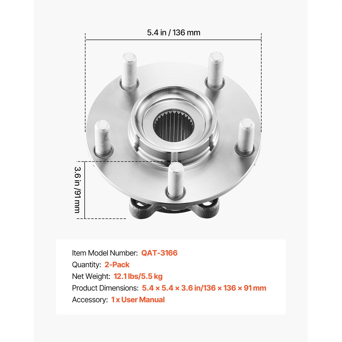 2PCS Front Wheel Bearing & Hub Assembly Fit for 2014-2015 Nissan Rogue Select S Sport Utility 2013 Advance 2012 Sentra SE-R Spec V Sedan 4-Door 2.5L OEM 513298, Wheel Bearing Hub Assembly Set