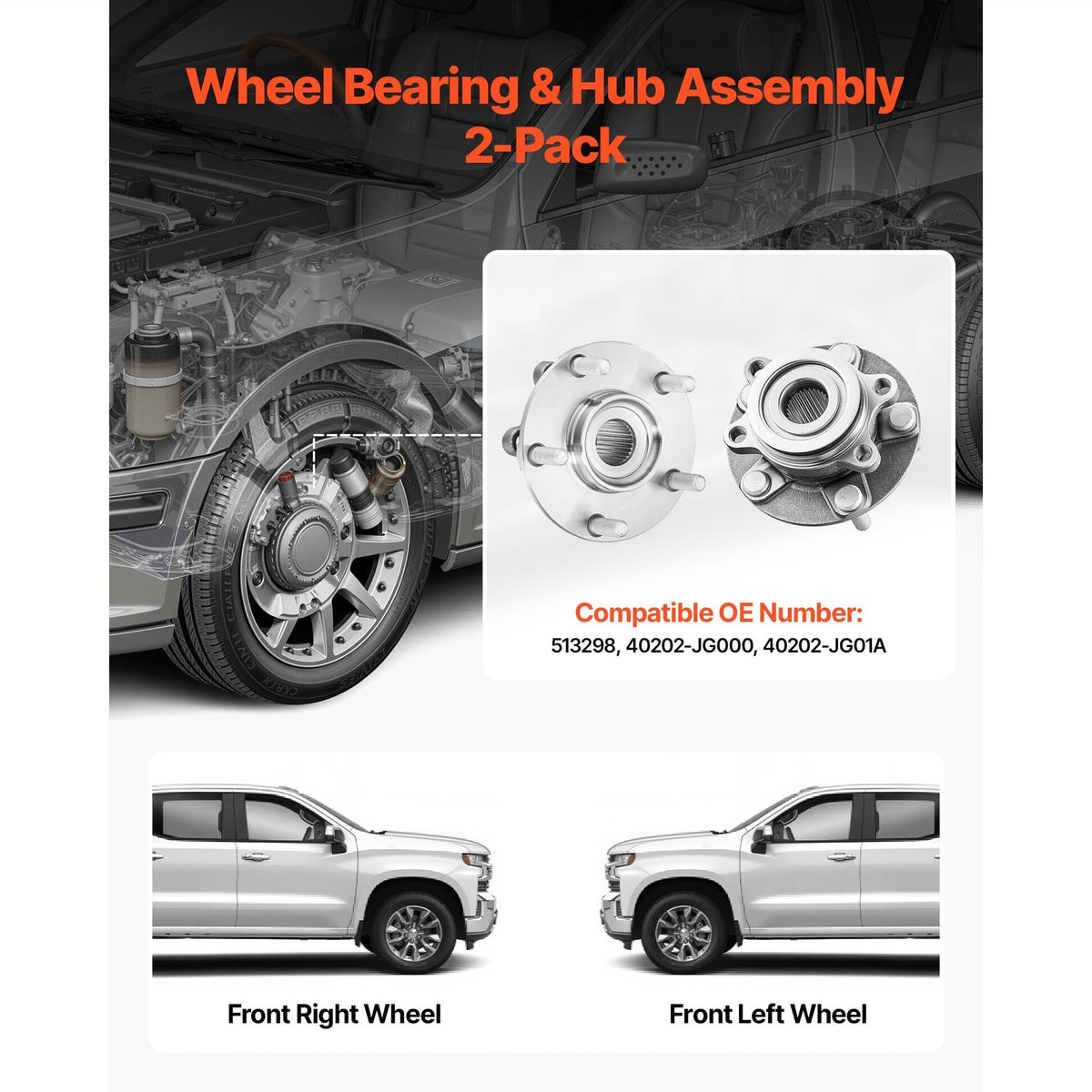 2PCS Front Wheel Bearing & Hub Assembly Fit for 2014-2015 Nissan Rogue Select S Sport Utility 2013 Advance 2012 Sentra SE-R Spec V Sedan 4-Door 2.5L OEM 513298, Wheel Bearing Hub Assembly Set