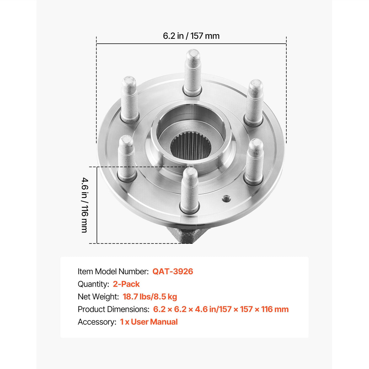 2PCS Front Wheel Bearing & Hub Assembly Fit for 2014-2016 Cadillac SRX Base Luxury Performance Premium Sport Utility 4-Door 3.6L OEM 513289, Wheel Bearing Hub Assembly Set, 13504971 BR930778