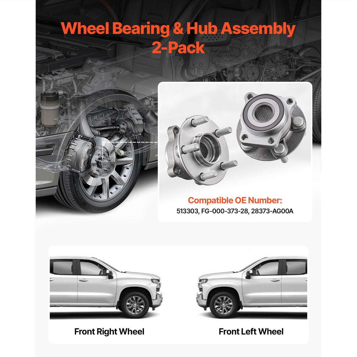 2PCS Front Wheel Bearing & Hub Assembly Fit for 2014 Subaru Forester 2.5i Convenience Limited Premium Sport Utility Impreza WRX Hatchback 4-Door 2.5L OEM 513303, Wheel Bearing Hub Assembly Set