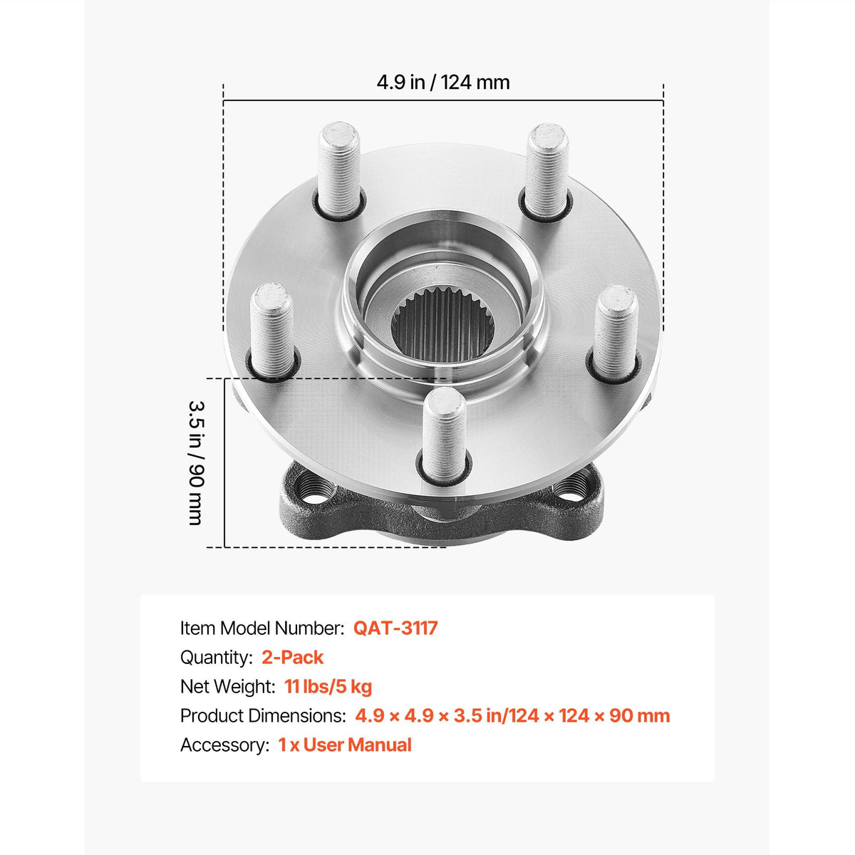 2PCS Front Wheel Bearing & Hub Assembly Fit for 2014 Subaru Forester 2.5i Convenience Limited Premium Sport Utility Impreza WRX Hatchback 4-Door 2.5L OEM 513303, Wheel Bearing Hub Assembly Set