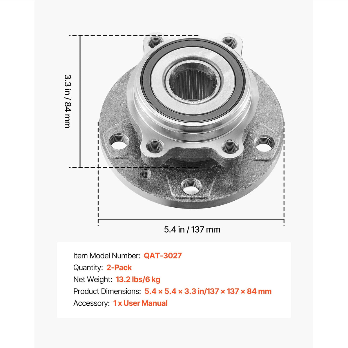 2PCS Front Wheel Bearing & Hub Assembly Fit for 2018 Audi Q3 Komfort Premium Plus Sport Utility 4-Door Volkswagen Beetle Coast Convertible 2-Door 2.0L OEM 513253, Wheel Bearing Hub Assembly Set