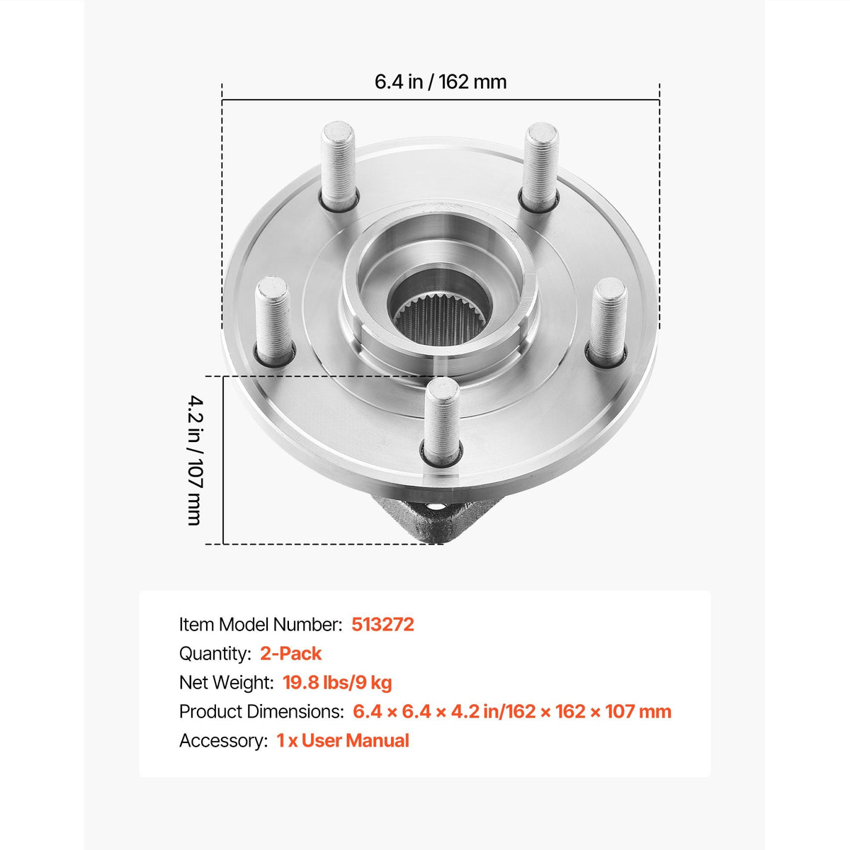 2PCS Front Wheel Bearing & Hub Assembly Fit for Jeep Wrangler 2010 Islander 2016 Rubicon Sahara 75th Anniversary Sport Utility OEM 513272, 5 Lugs with ABS Sensor, Wheel Bearing Hub Assembly Set
