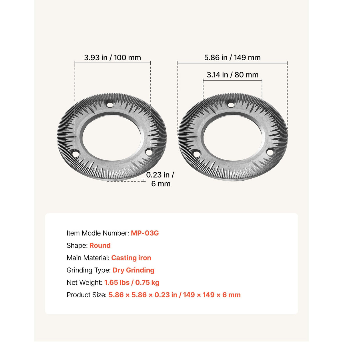 2PCS Grinding Sheets for Electric Grain Mill Grinder, Cast Iron Dry Grinding Discs, Replacement Grinding Plates Compatible with HN-2200, HN-3000 Corn Spice Mill Grinder