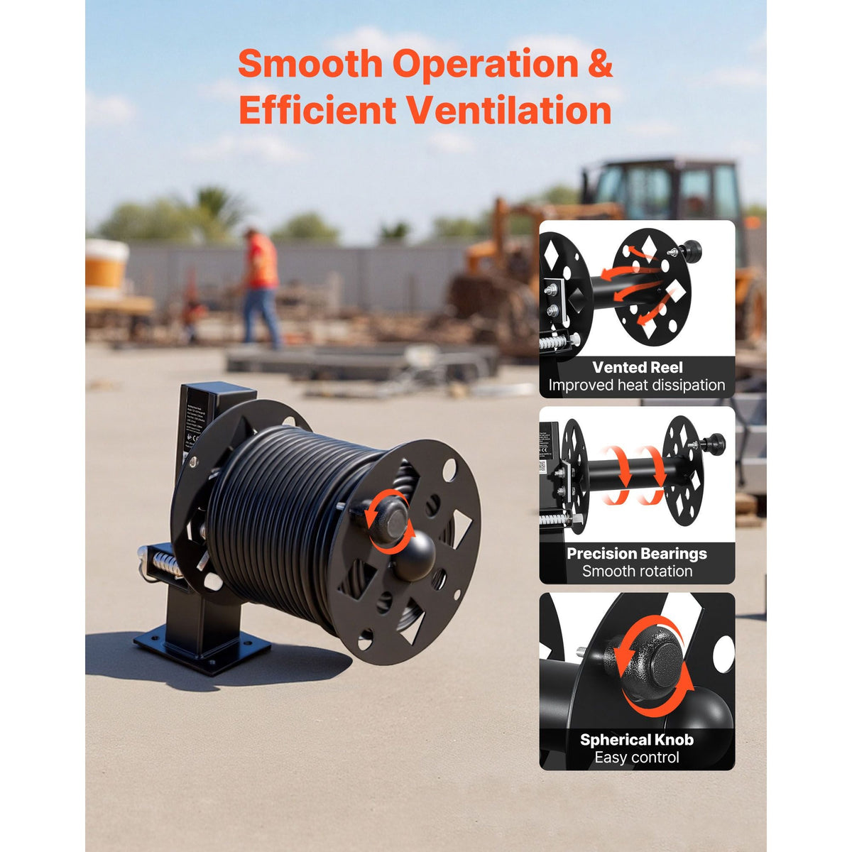 2PCS Heavy Duty Welding Cable Reels, Welding Cable Lead Reels for 150FT 1/0 & 125FT 2/0 Cable, Powder-Coated Steel Reel with Locking Pin for Service Trucks, Fleet Maintenance, Jobsites