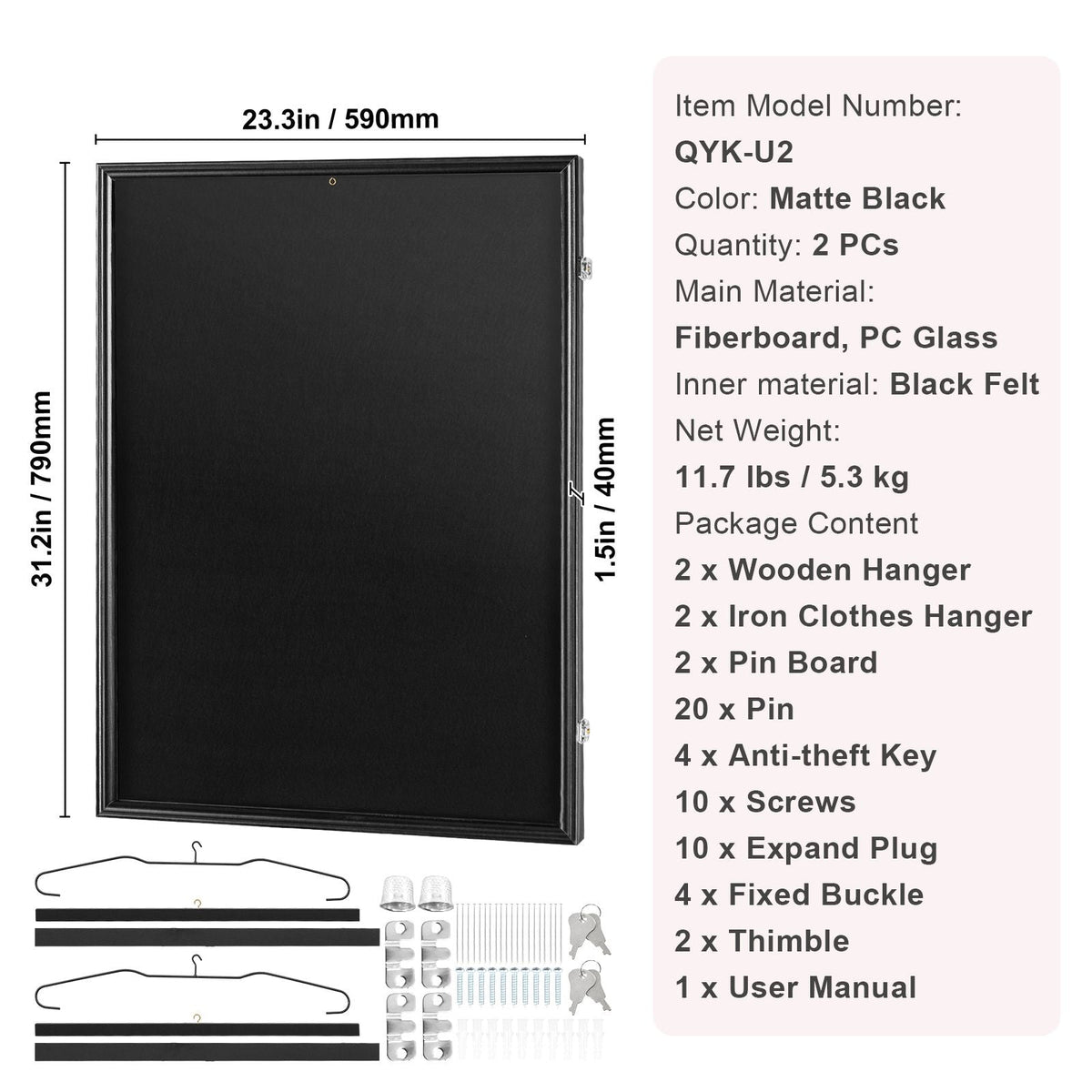 2PCs Jersey Display Frame Case, 23.3x31.2x1.5 in, Large Lockable Sport Jersey Shadow Box with 98% UV Protection PC Glass and Hangers, for Baseball Basketball Football Hockey Shirt and Uniform