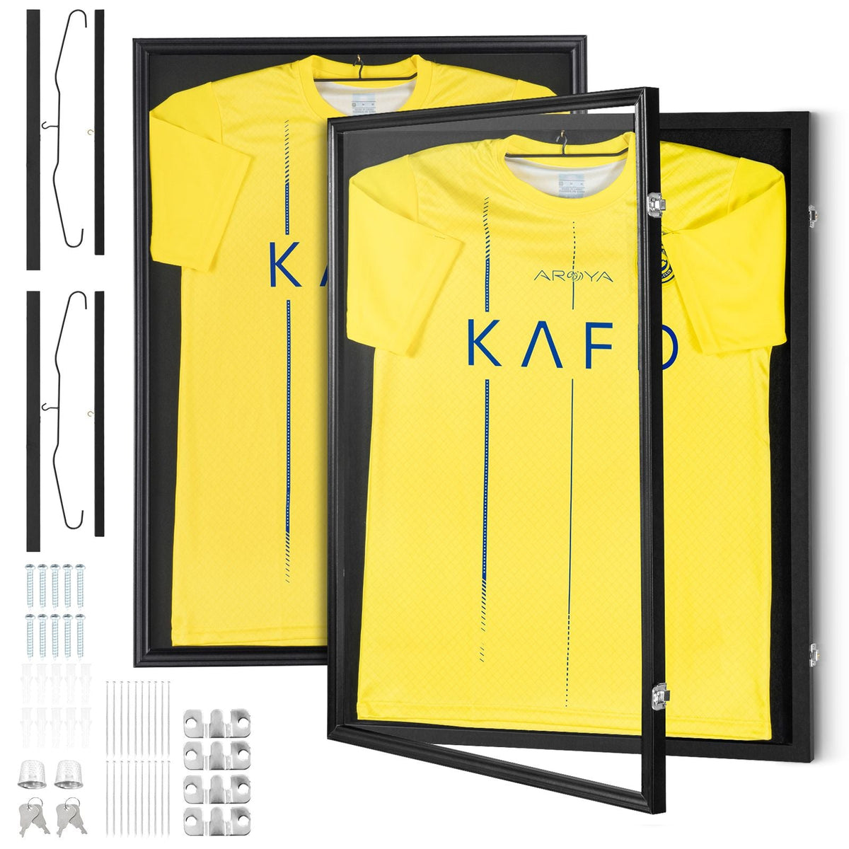 2PCs Jersey Display Frame Case, 23.3x31.2x1.5 in, Large Lockable Sport Jersey Shadow Box with 98% UV Protection PC Glass and Hangers, for Baseball Basketball Football Hockey Shirt and Uniform