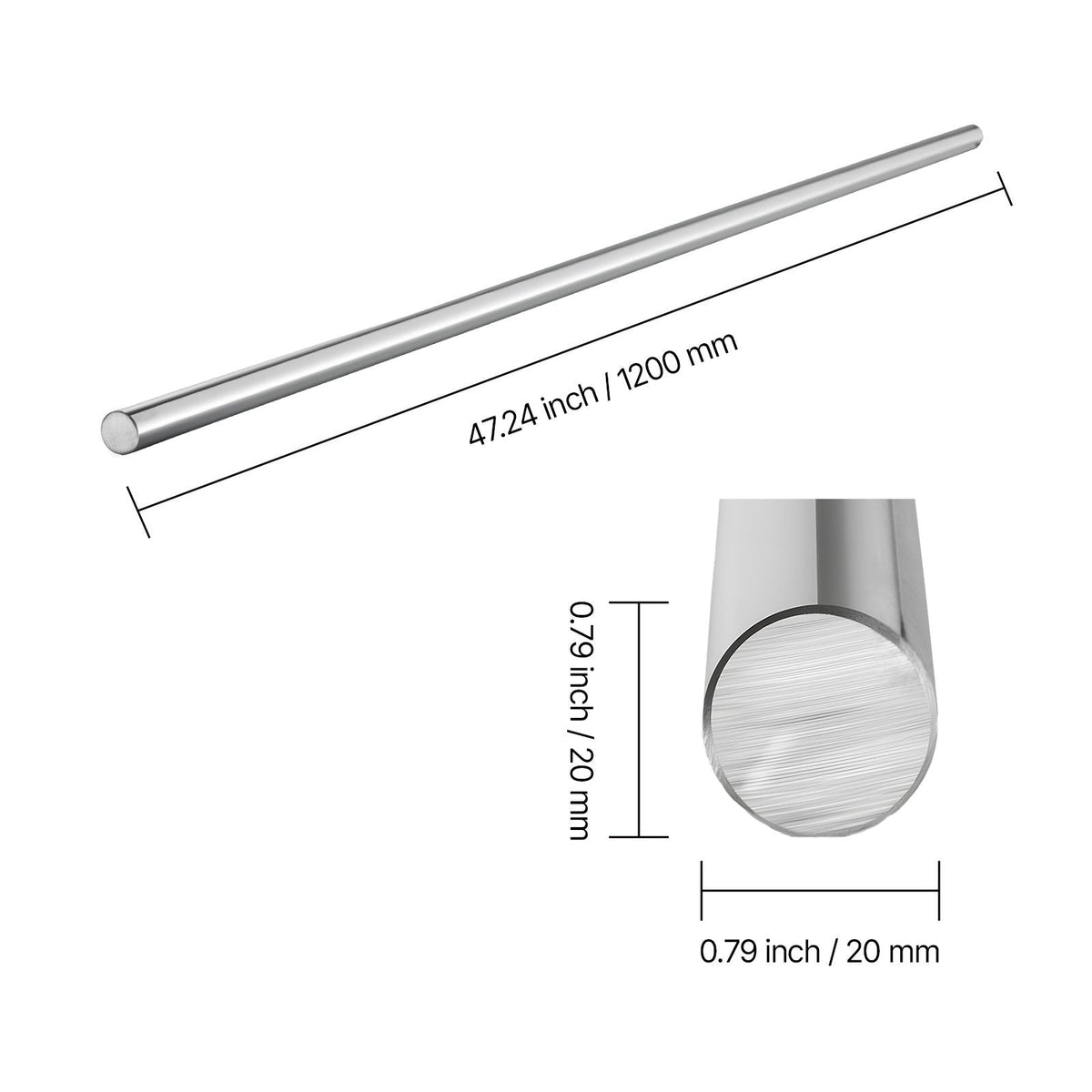 2PCS Linear Motion Rod, 20 mm x 1200 mm (0.79 x 47.24 in), SFC20 Carbon Steel Linear Rod Shaft, Anti Rust and High Precision, High Hardness Shaft, for Cutting Grinding Milling Drilling Machine