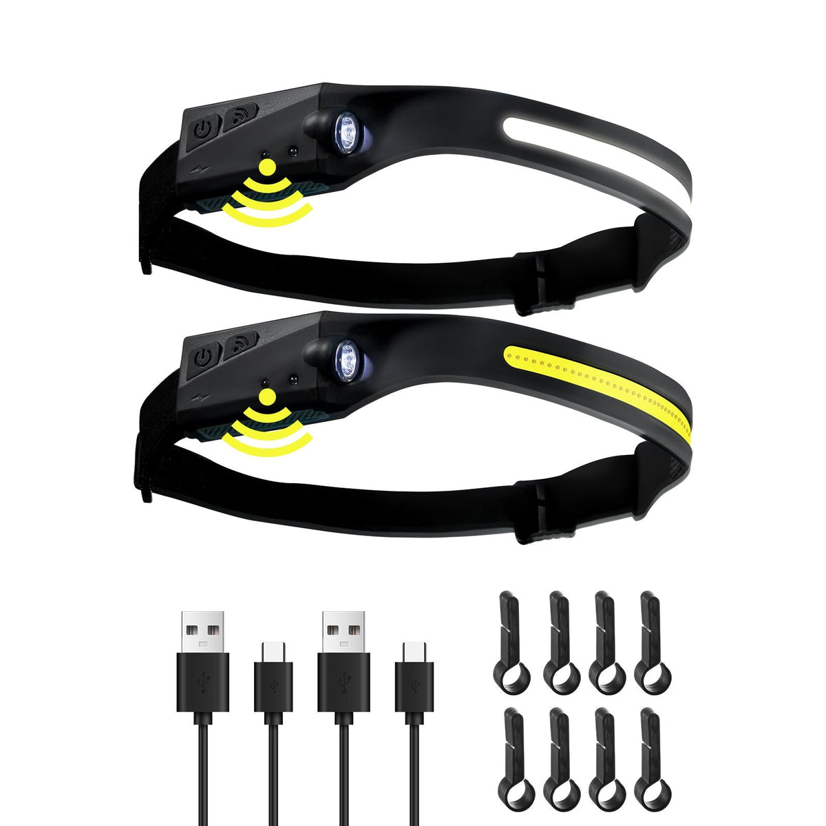2PCS Rechargeable Headlamp, 350 lumens 230° Wide Beam, 6 Lighting Modes IPX4 Waterproof LED Head Lamp, with Motion Sensor for Camping, Hiking, Running, Repairing, Fishing, Cycling