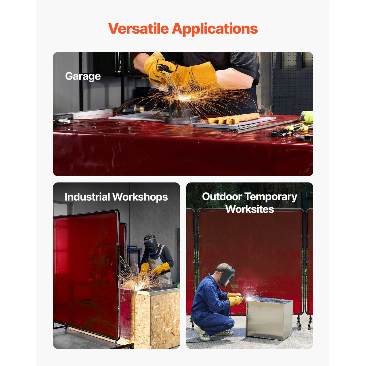 2PCS Welding Curtains, 6 x 8FT Welding Screen Curtain, Flame-Resistant Vinyl Safety Protective Screen with 6-Level UV Protection & Hanging Holes, Portable for Workshop/Industrial Use, Red