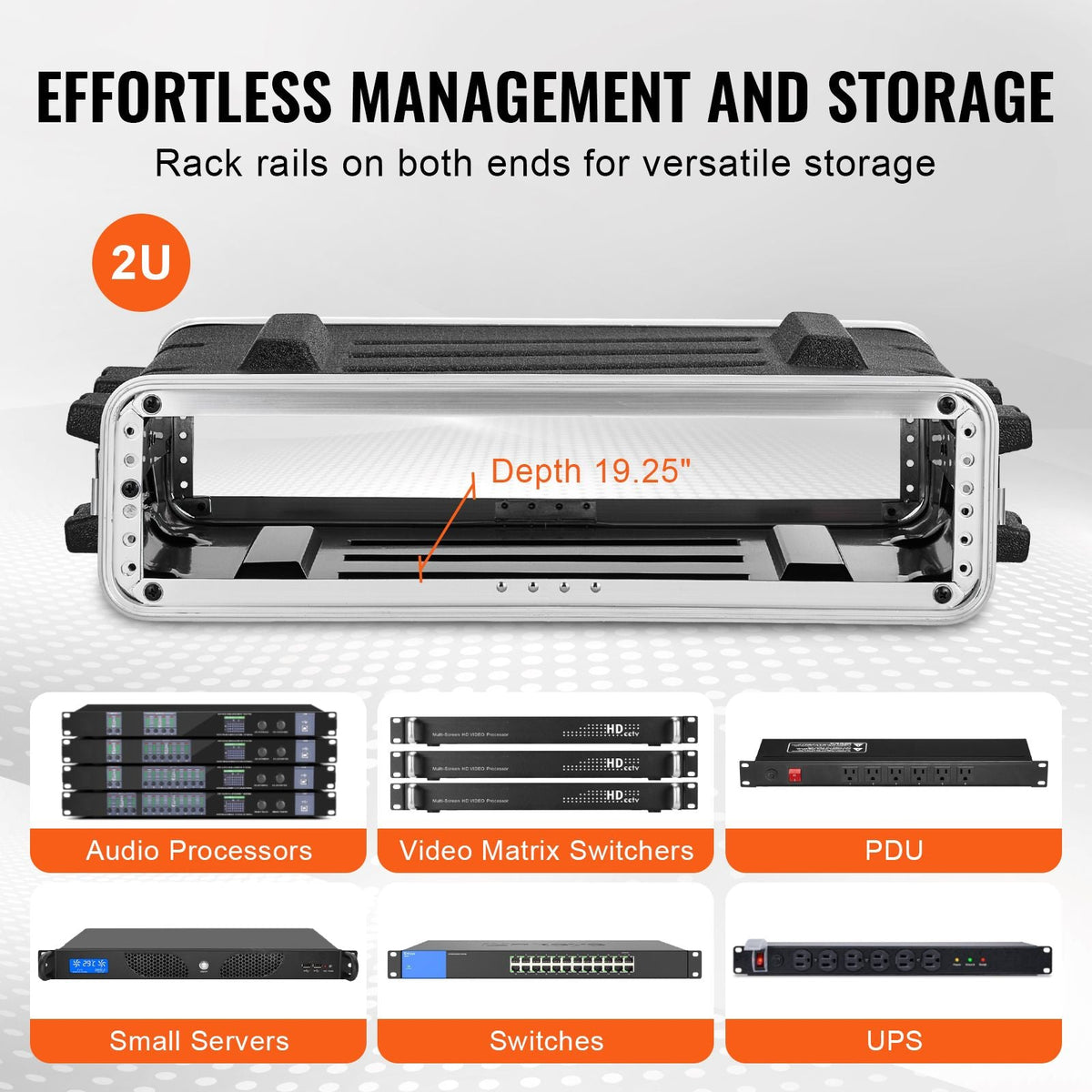 2U Rack Case, Standard 19 in Depth, Server Rack Cabinet with ABS Construction Handle Heavy-Duty Twist Butterfly Latches, Detachable Front & Back Panels, for Amps, Mixers, Microphone Receivers