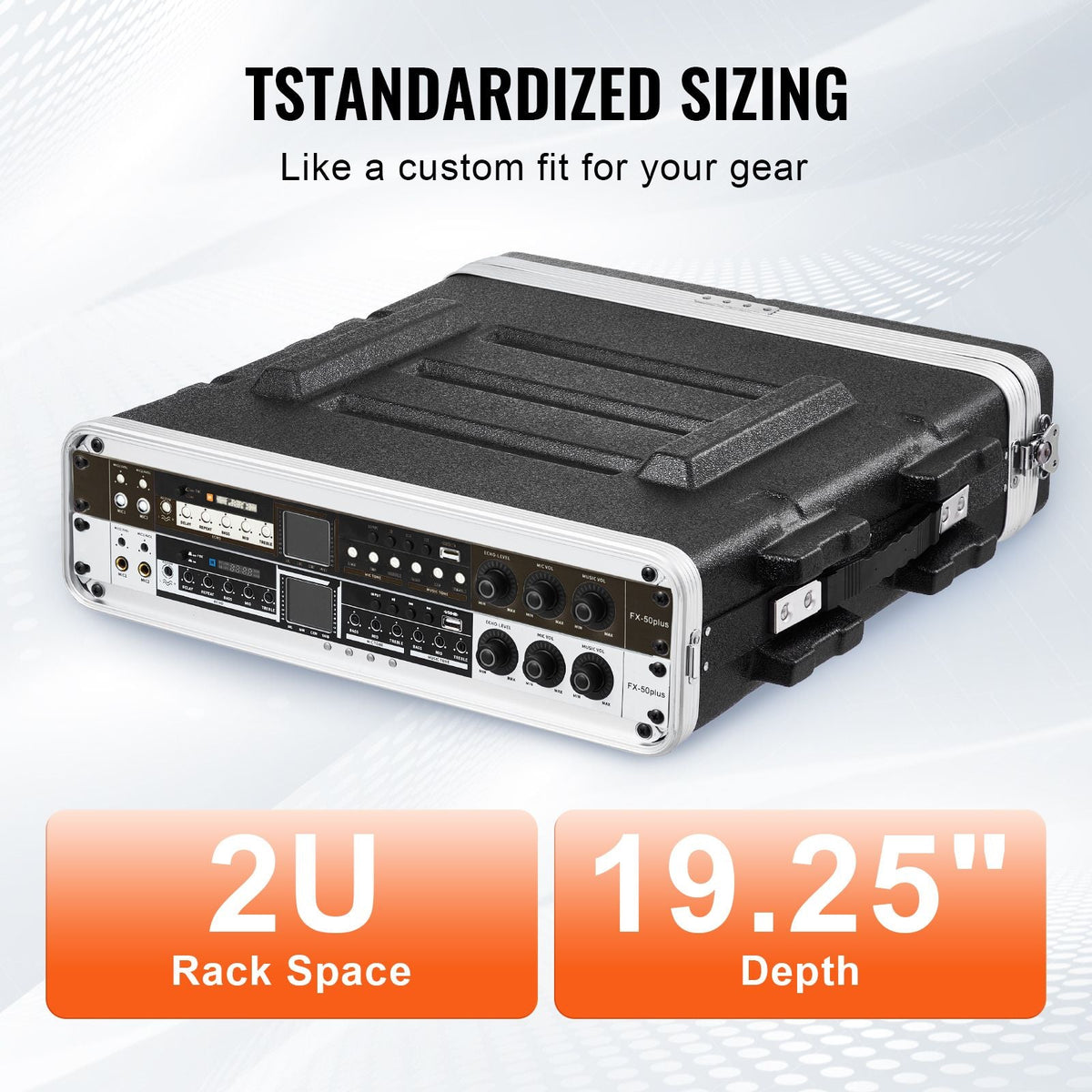 2U Rack Case, Standard 19 in Depth, Server Rack Cabinet with ABS Construction Handle Heavy-Duty Twist Butterfly Latches, Detachable Front & Back Panels, for Amps, Mixers, Microphone Receivers