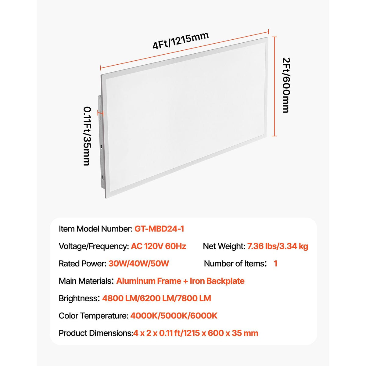 2x4 FT LED Flat Panel Light, 7800 LM, Flush Mount LED Drop Ceiling Lighting Fixture with 3 Color Selectable 4000K/5000K/6000K, 30W/40W/50W, 0-10V Dimmable, Ultra Slim for Home Office Kitchen