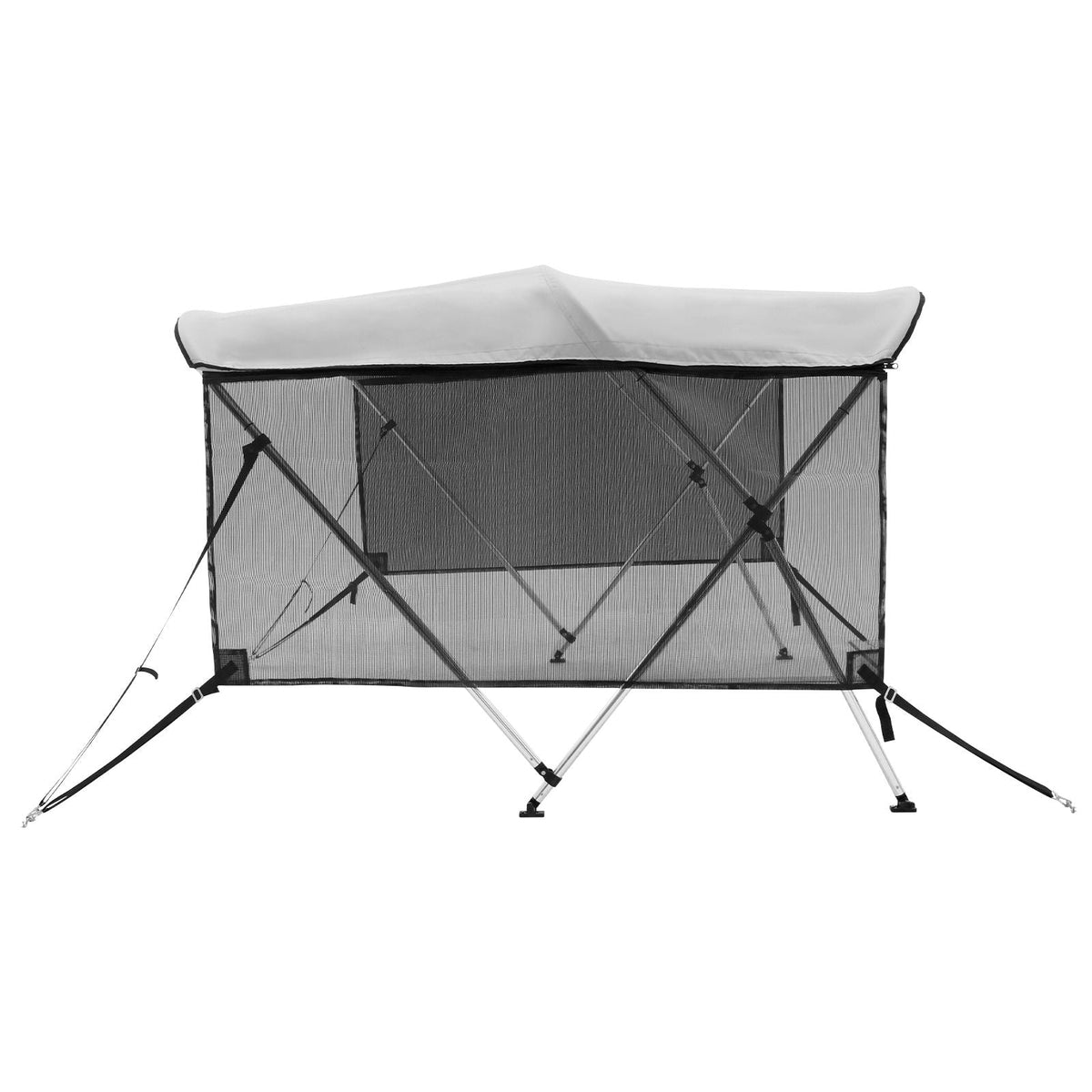 3 Bow Bimini Top Boat Cover, Detachable Mesh Sidewalls, 600D Polyester Canopy with 1" Aluminum Alloy Frame, Includes Storage Boot, 2 Support Poles, 2 Straps, 6'L x 46"H x 61"-66"W, Light Grey