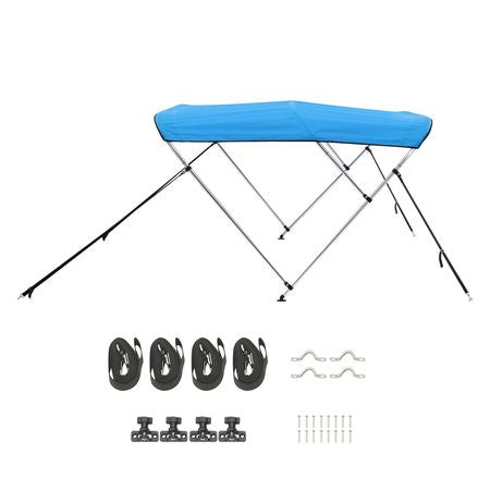 3 Bow Boat Bimini Tops, 600D Polyester Canopy with Aluminum Alloy Frame, Waterproof & Sun Shade Boat Awning Canopy with Storage Bag, 2 Support Poles, 4 Straps, 6'Lx(67"-72")Wx46"H, Pacific Blue