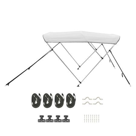 3 Bow Boat Bimini Tops, 600D Polyester Canopy with Aluminum Alloy Frame, Waterproof & Sun Shade Boat Awning Canopy with Storage Bag, 2 Support Poles, 4 Straps, 72"Lx(73"-78")Wx46"H, Light Grey