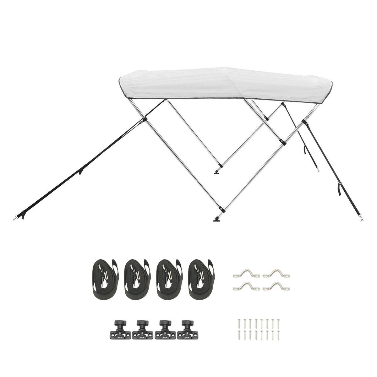 3 Bow Boat Bimini Tops, 600D Polyester Canopy with Aluminum Alloy Frame, Waterproof & Sun Shade Boat Awning Canopy with Storage Bag, 2 Support Poles, 4 Straps, 72"Lx(79"-84")Wx46"H, Light Grey