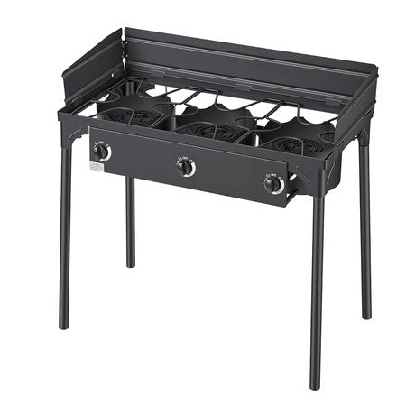 3 Burner Outdoor Propane Gas Stove, 225,000 BTU Propane LPG Gas Camping Stove, Heavy-duty Carbon Steel Outdoor Cooker, with Shield & Tall Stand & Regulator, for BBQ Camp Home Patio Backyard