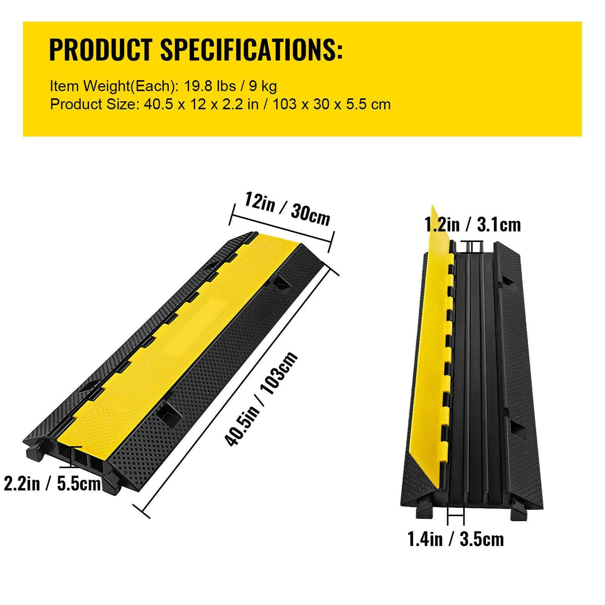 3 Channel Rubber Cable Protector Ramp 1.2 x 1.2 Inch Channel Heavy Duty Cable Wire Cord Cover Ramp Speed Bump Driveway Hose Cable Ramp Protector