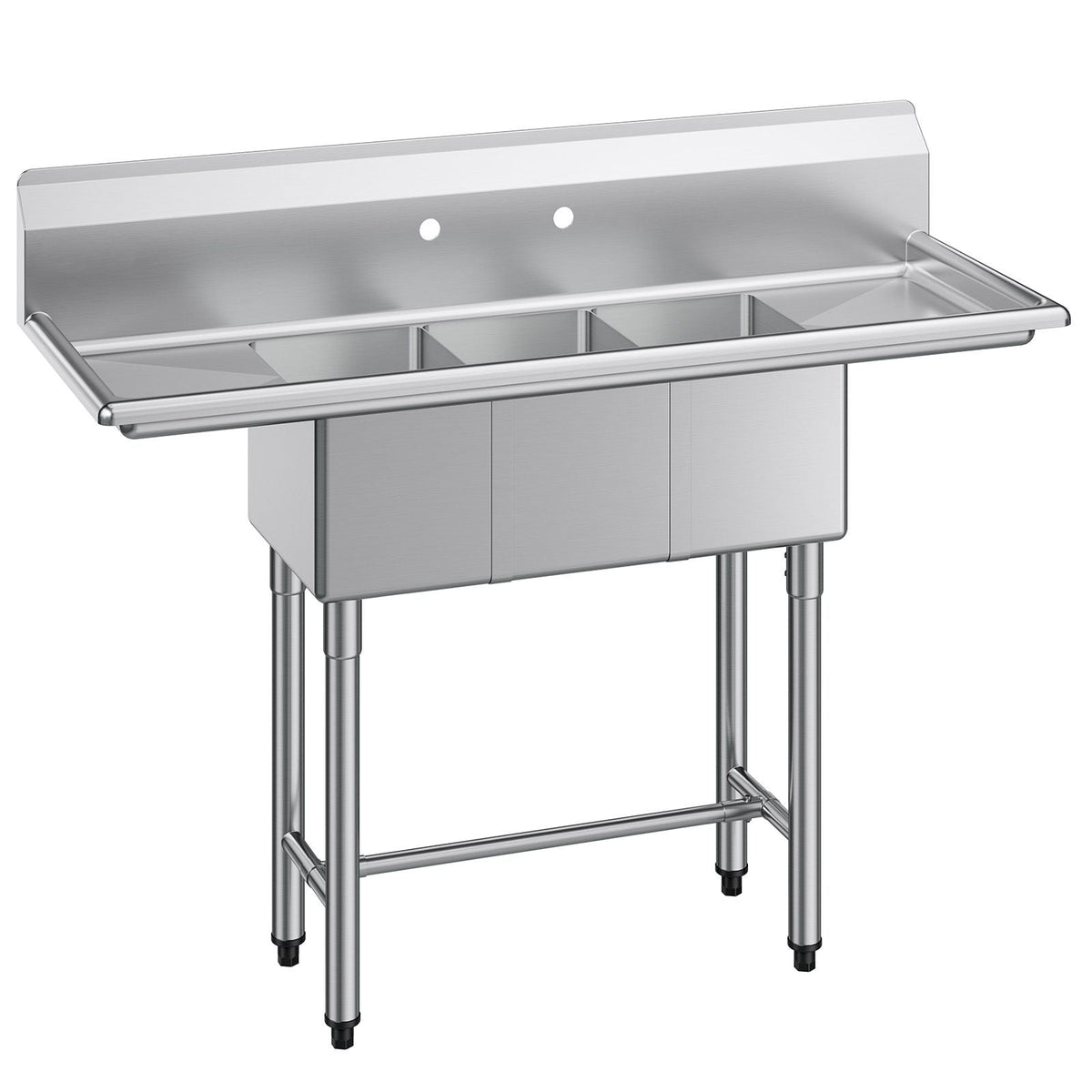 3 Compartment Sink, 18-Gauge 304 Stainless Steel, 10" x 14" x 10" Bowl Size, 3 Bay Commercial Kitchen Prep & Utility Sink with 2 Drainboards and Backsplash for Restaurant, Food Truck & Home Use