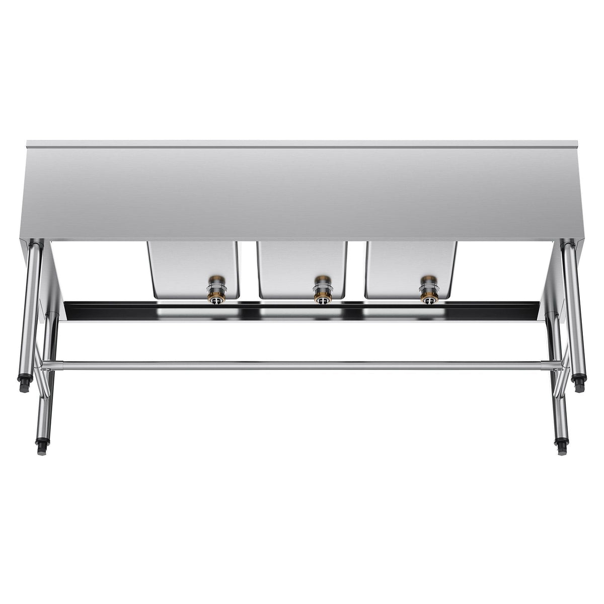 3 Compartment Sink, 18-Gauge 304 Stainless Steel, 10" x 14" x 10" Bowl Size, 3 Bay Commercial Under Bar Sink with Double Drainboard and Backsplash for Kitchen, Restaurant, Food Truck & Home Use