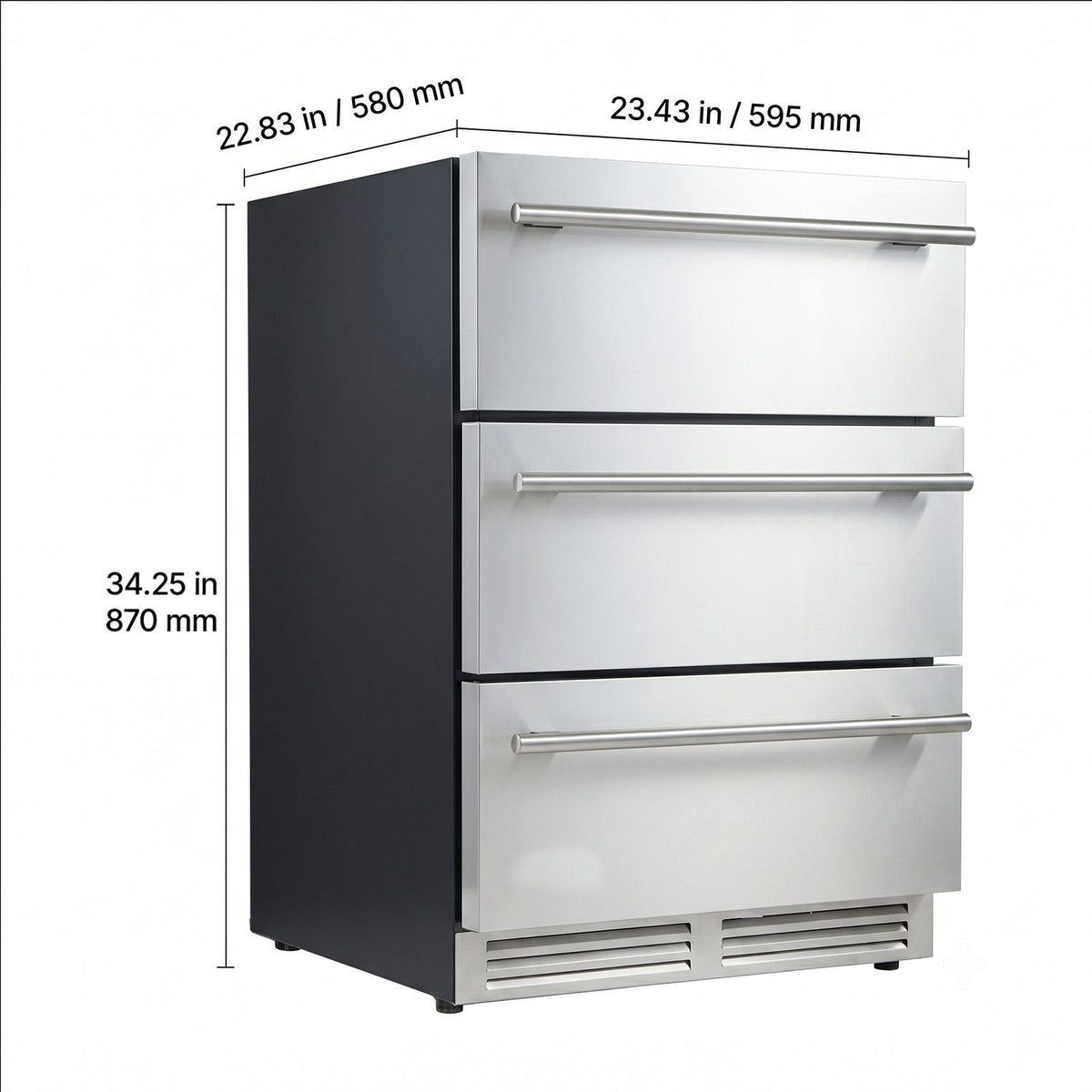 3-Drawer Refrigerator, 24 in Undercounter Beverage Cooler, Large Capacity Drink Fridge, 3 Separate Storage Zones, 304 Stainless Steel Drawers, Fast Cooling, for Kitchen, Game Room & Home Bar