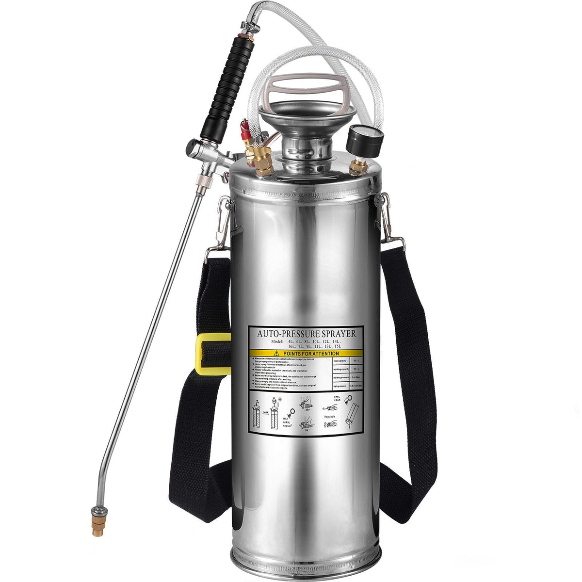 3 Gallon Stainless Steel Sprayer, 20" Wand & 3FT Reinforced Hose, Hand Pump Sprayer with Pressure Gauge, Safety Valve & Adjustable Nozzle, Garden Weed Sprayer for Lawn, Gardening & Sanitizing