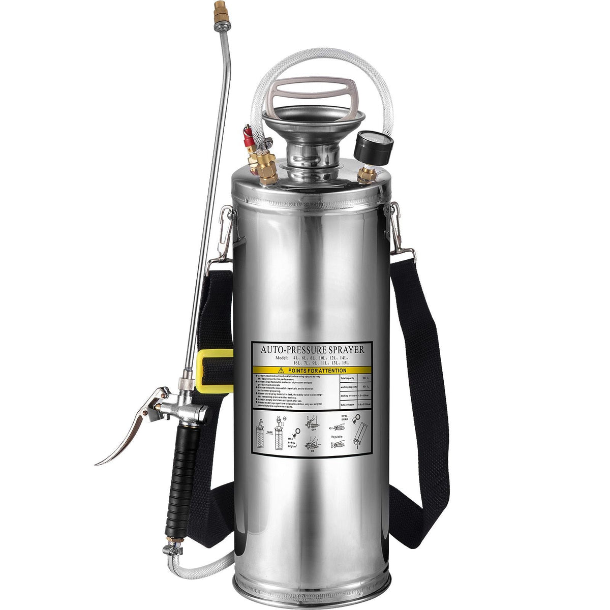 3 Gallon Stainless Steel Sprayer, 20" Wand & 3FT Reinforced Hose, Hand Pump Sprayer with Pressure Gauge, Safety Valve & Adjustable Nozzle, Garden Weed Sprayer for Lawn, Gardening & Sanitizing